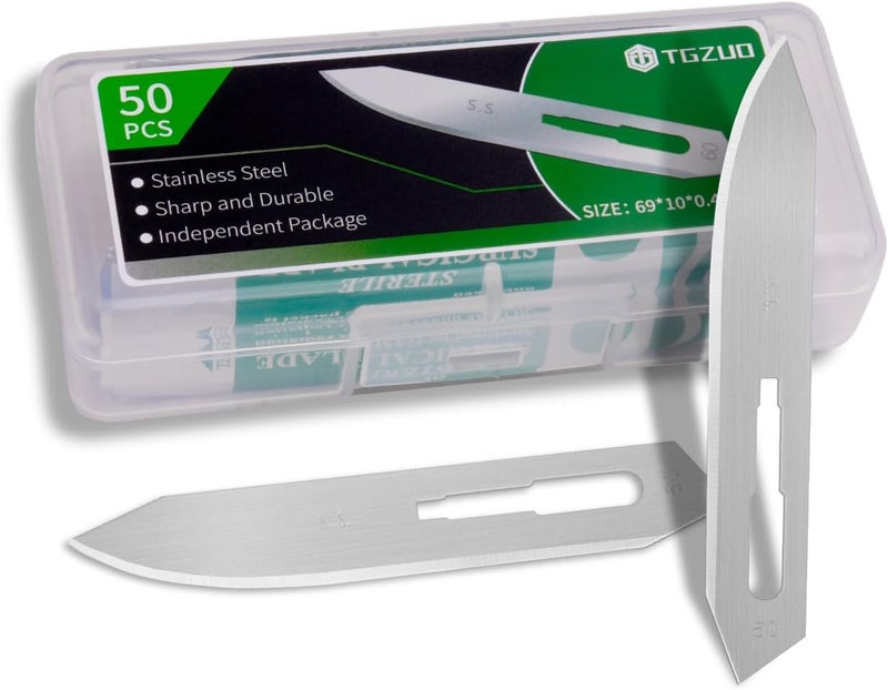 TGZUO 50pcs #60 Scalpel Blades Replacement, Utility Knife Stainless Steel Blades, Blades for Precision Cutting Craft Use & DIY Projects - Image 1